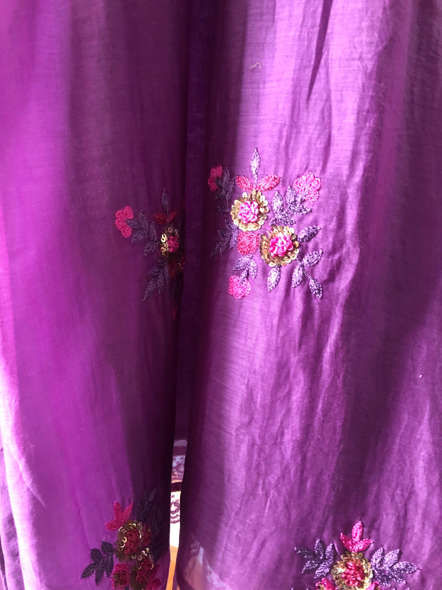 Orchid Veil: Berry Purple Chanderi Suit with Floral Embroidery & Lace