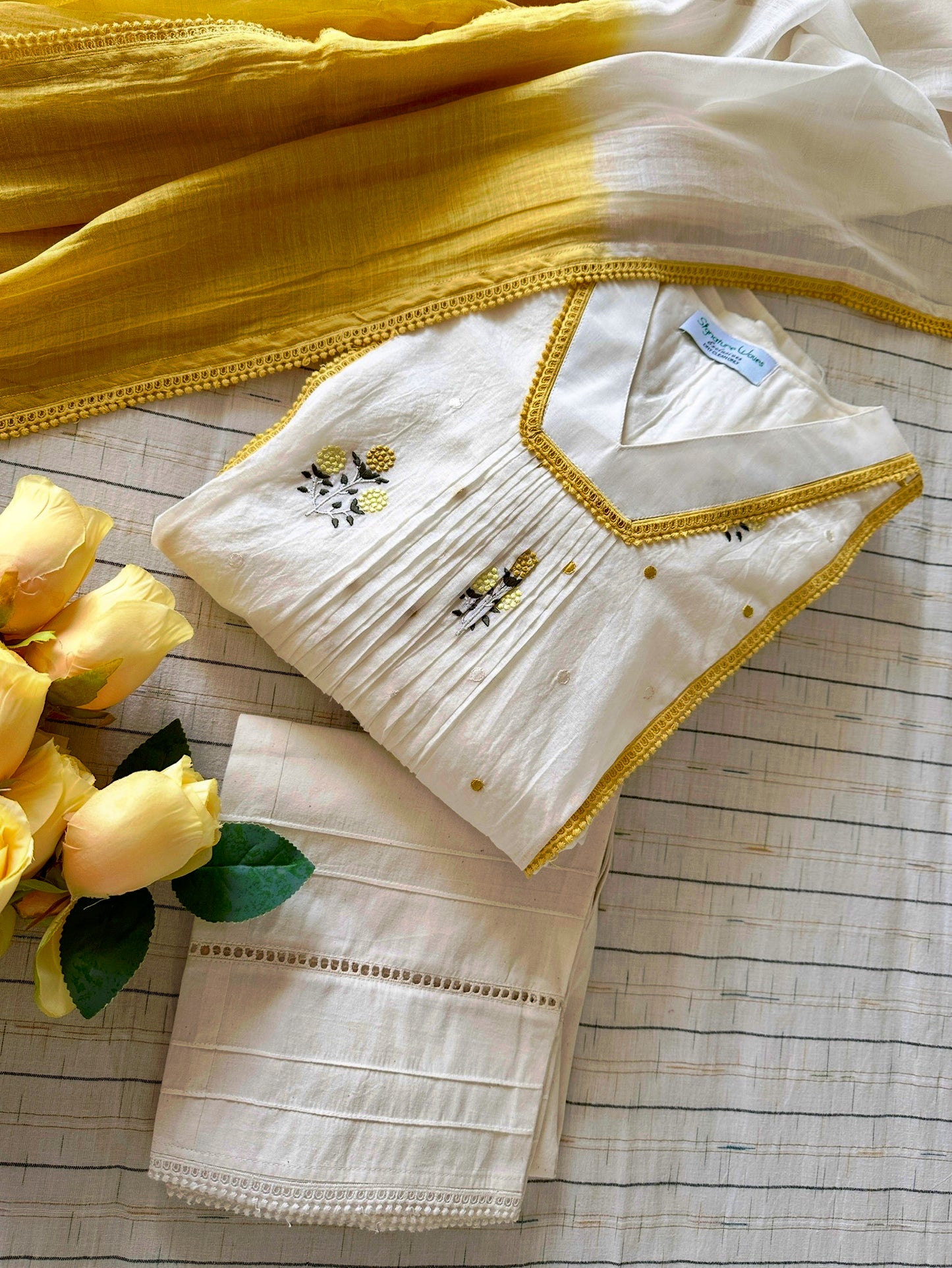 Golden Mornings Chanderi Suit Set – Sunshine Hues with Elegant Embroidery