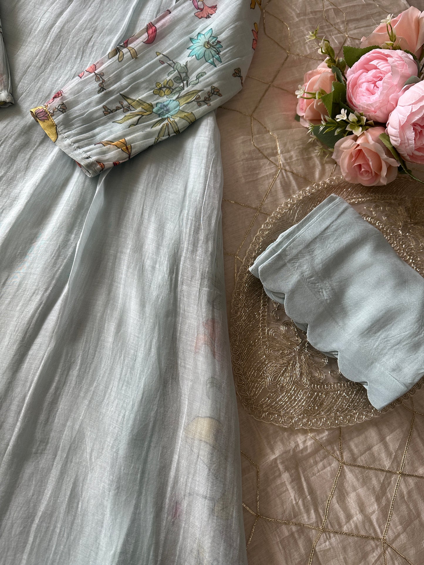 Blue Haze Chanderi Suit Set – Pastel Perfection with Floral Charm