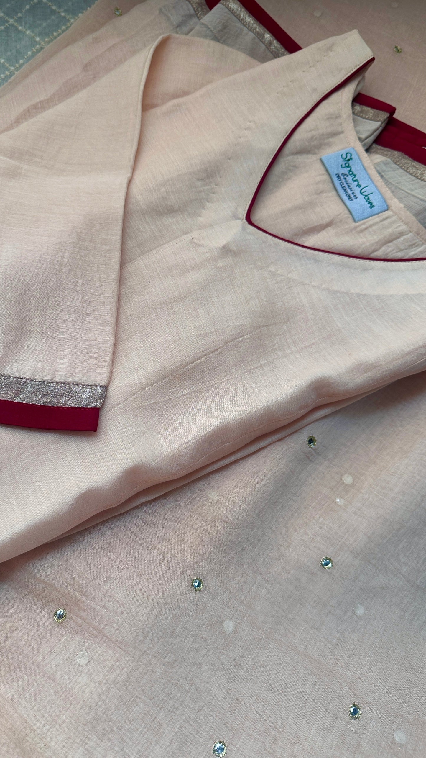 Saanjh Chanderi Suit Set – Beige & Maroon Elegance Inspired by Dusk