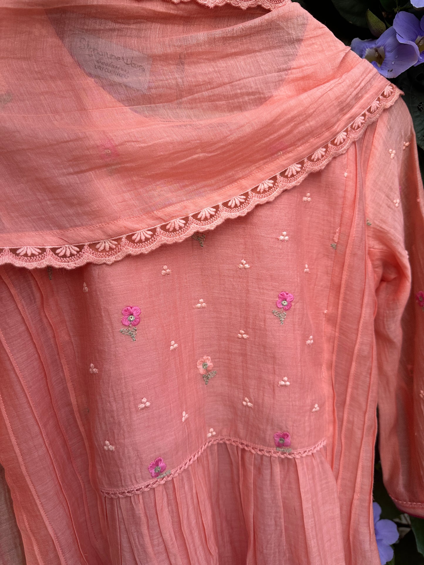Spring Flowers: Chanderi Suit with Lace & Piping Details