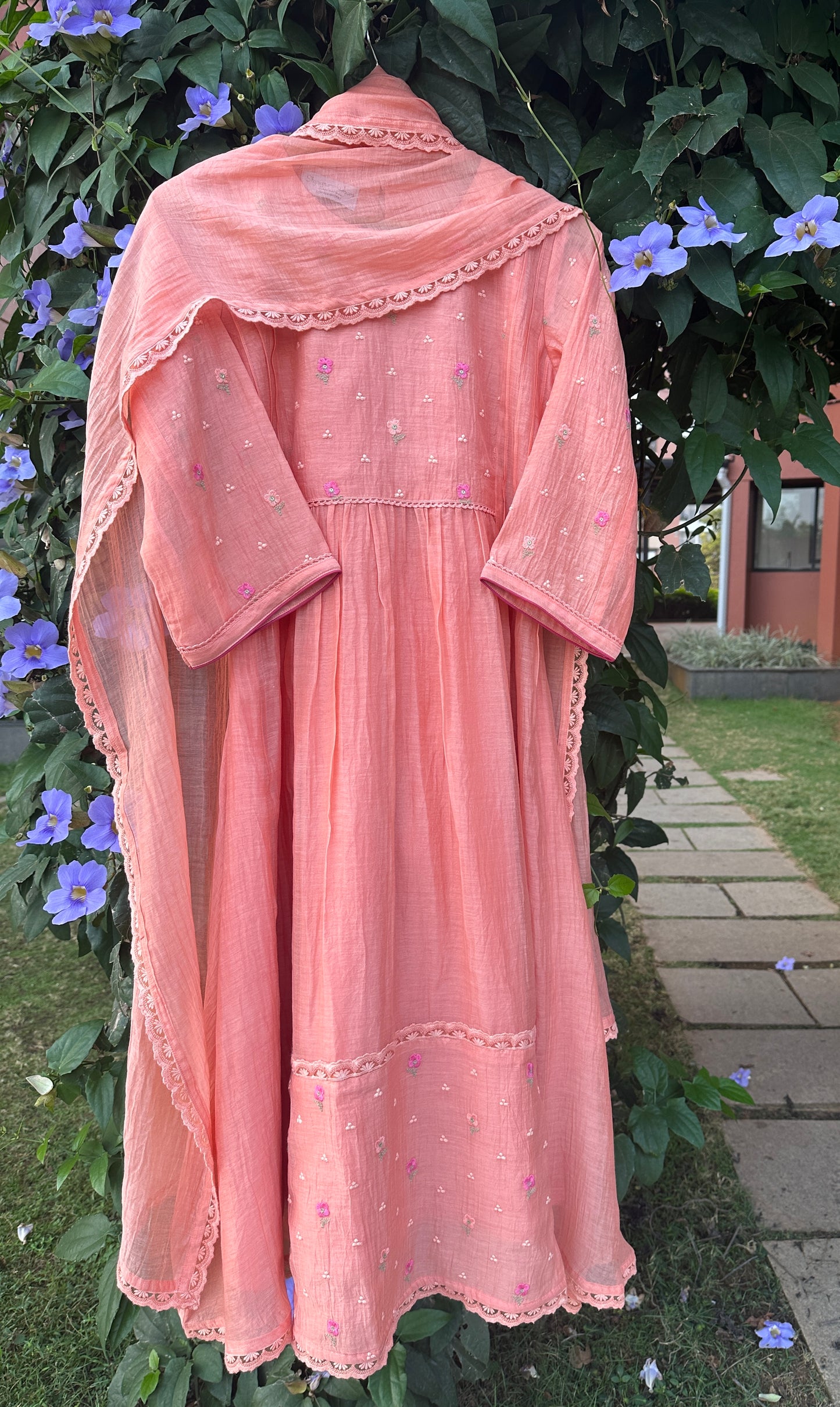 Spring Flowers: Chanderi Suit with Lace & Piping Details