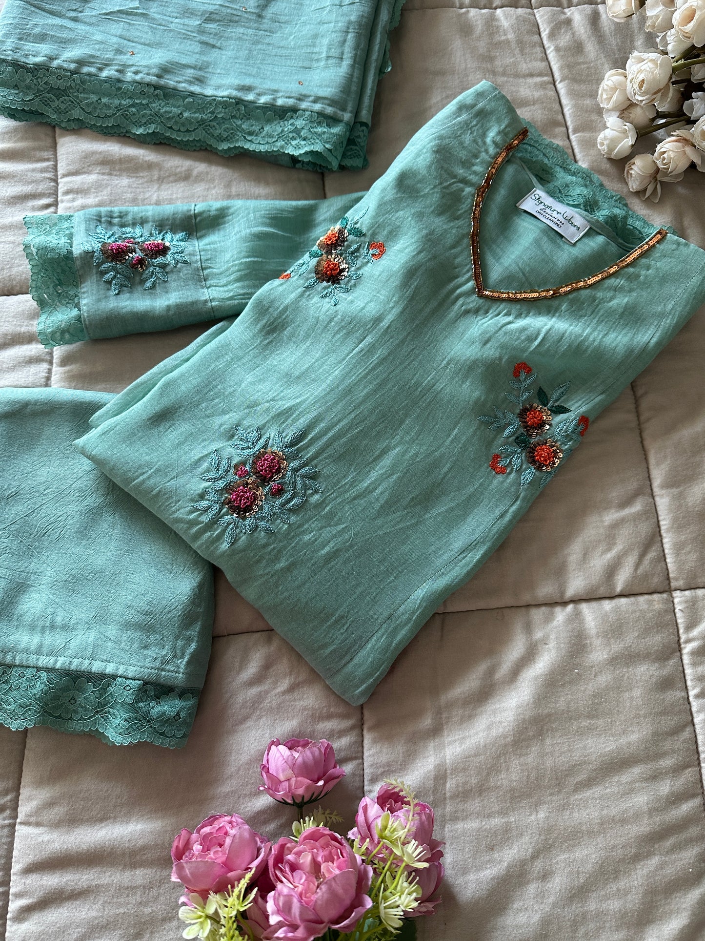 Ocean medley - Mint Blue and Turquoise Three-Panel A-line Suit Set
