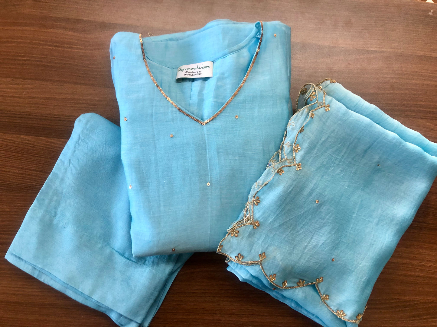 Blue Haze: Hand-Embellished Chanderi Set