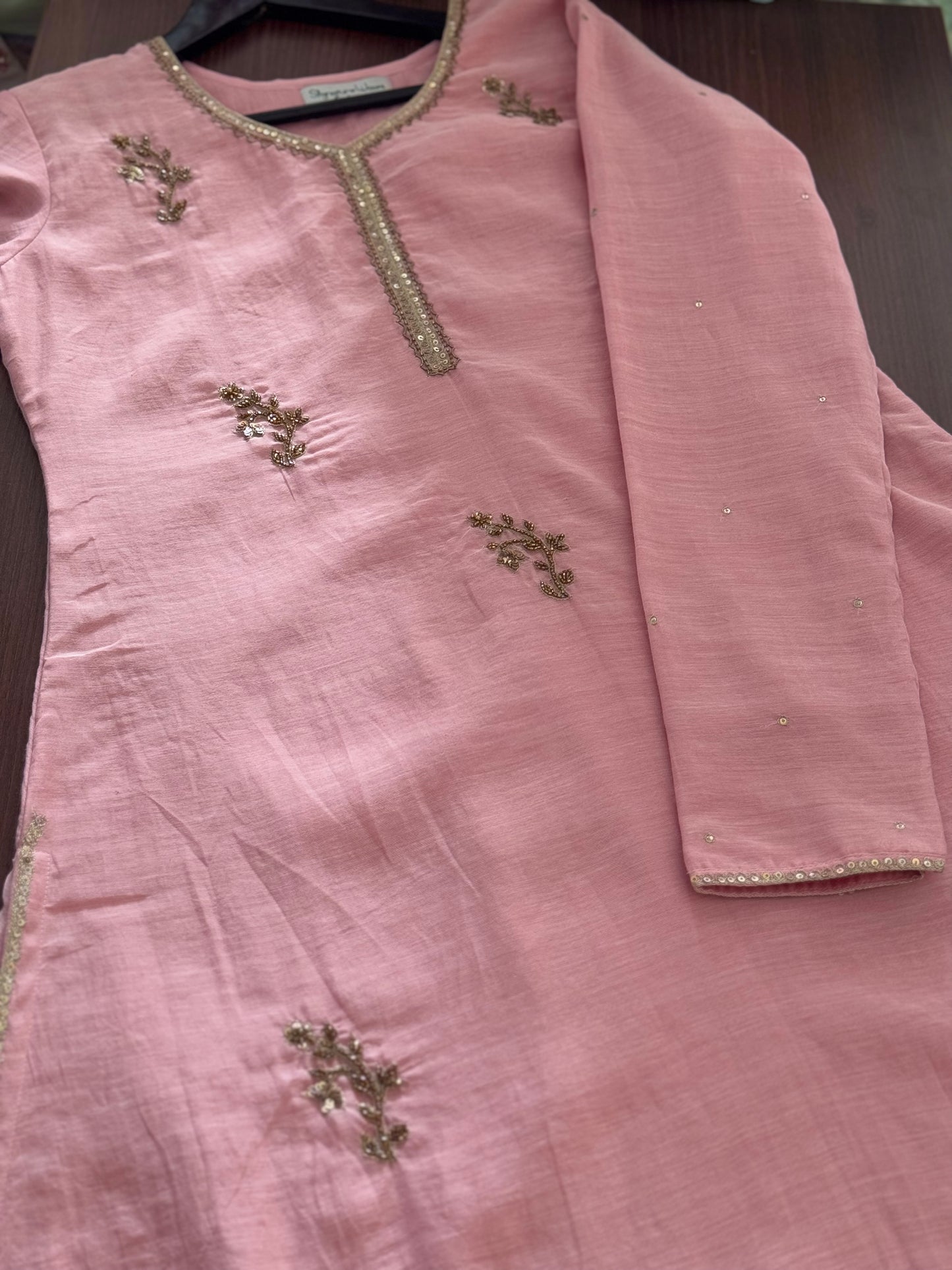 Blush Serenity: Soft Pink Suit with Subtle Shine