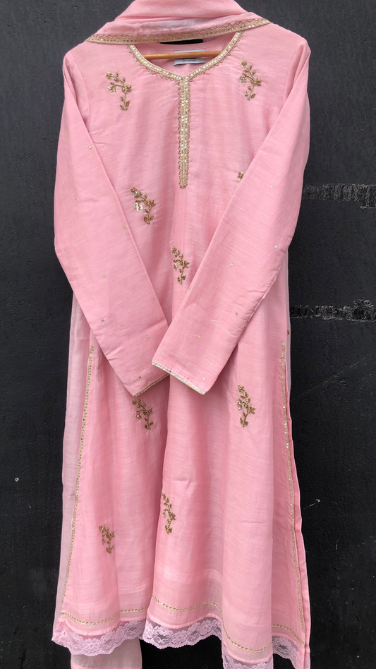 Blush Serenity: Soft Pink Suit with Subtle Shine