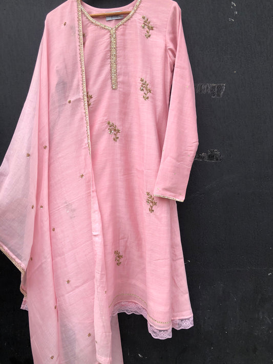Blush Serenity: Soft Pink Suit with Subtle Shine
