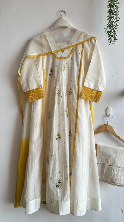 Golden Mornings Chanderi Suit Set – Sunshine Hues with Elegant Embroidery