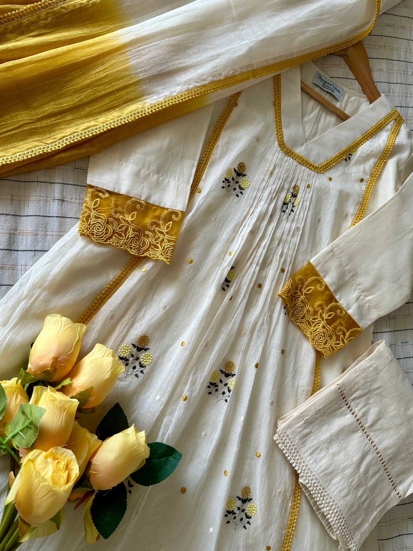 Golden Mornings Chanderi Suit Set – Sunshine Hues with Elegant Embroidery