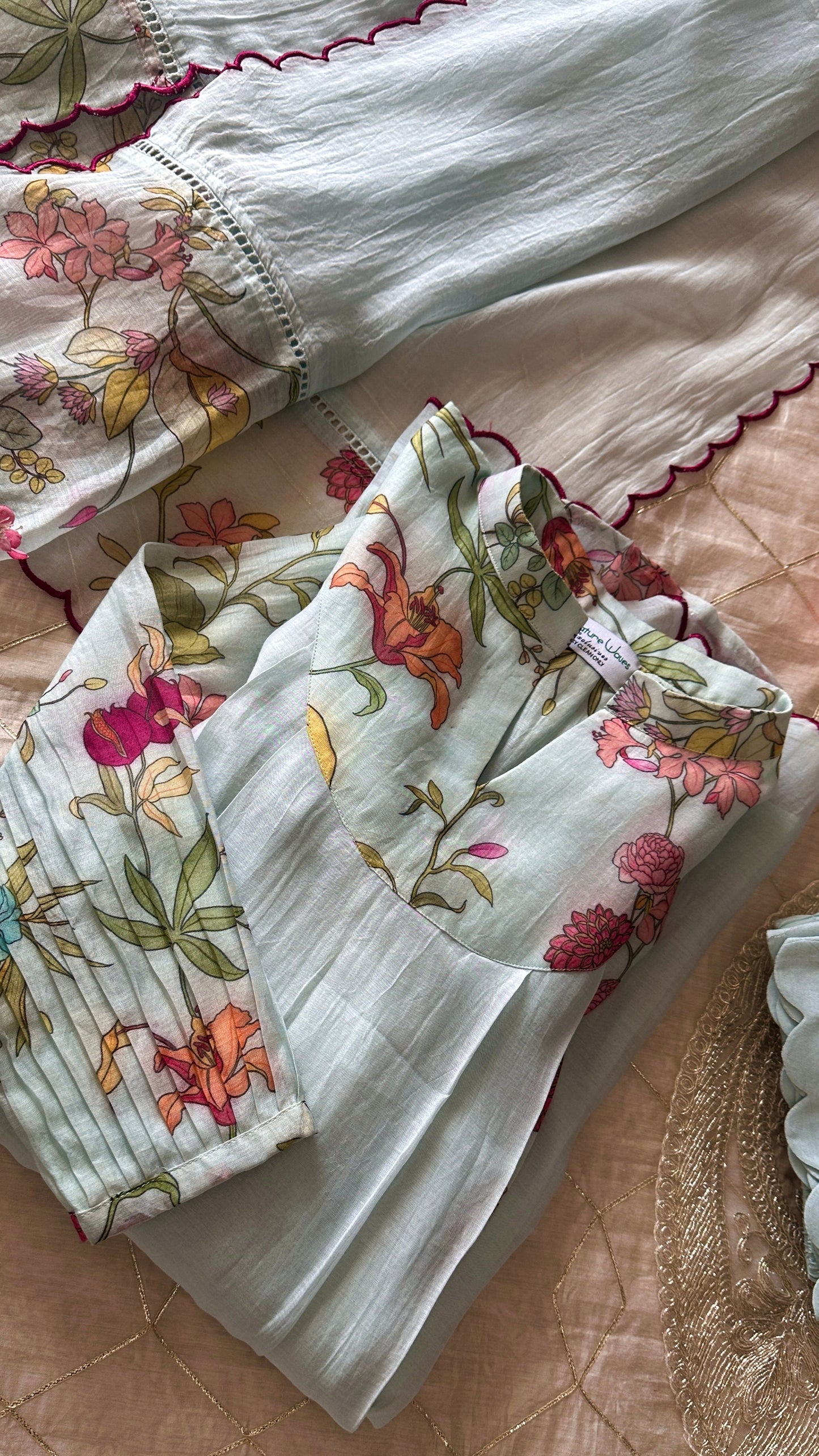 Blue Haze Chanderi Suit Set – Pastel Perfection with Floral Charm