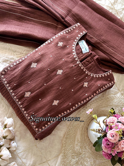 Clay Muse Chanderi Suit Set – Earthy Elegance with Hand Embroidery