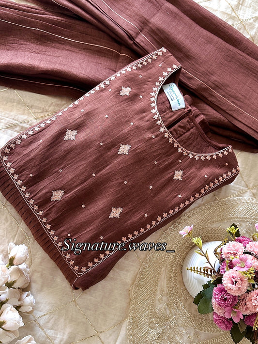 Clay Muse Chanderi Suit Set – Earthy Elegance with Hand Embroidery