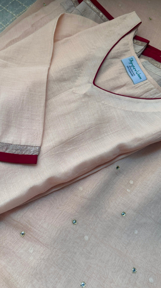Saanjh Chanderi Suit Set – Beige & Maroon Elegance Inspired by Dusk