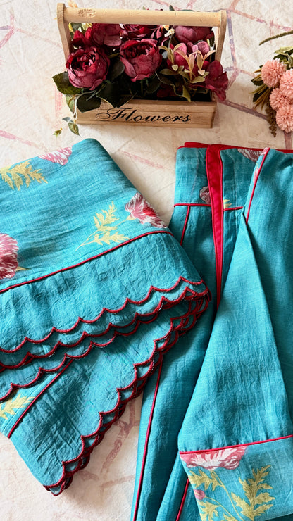 FLORALS ON TEAL