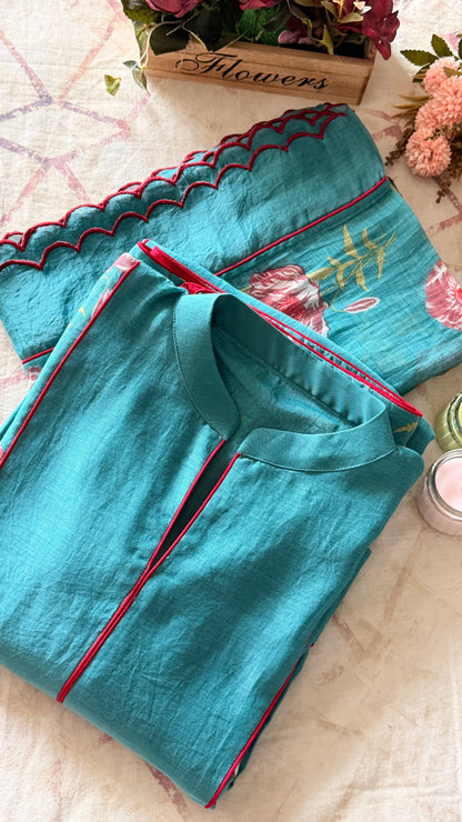 FLORALS ON TEAL