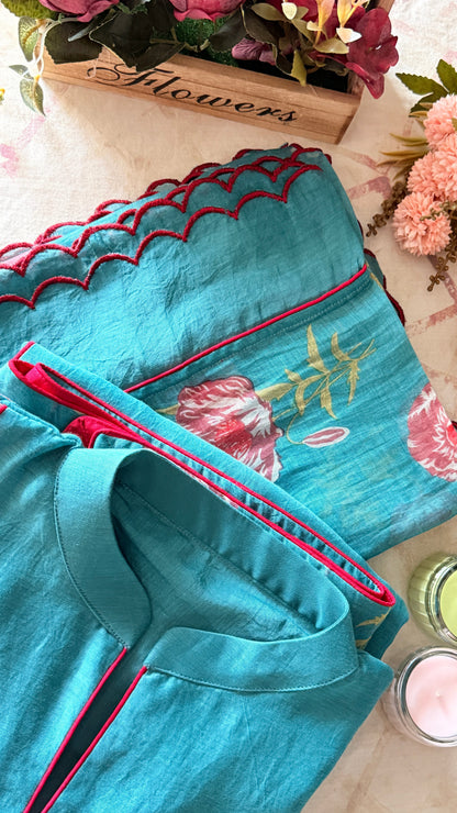 FLORALS ON TEAL