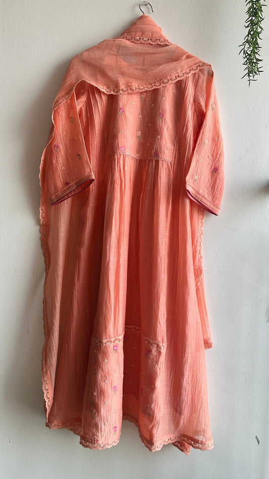 Spring Flowers: Chanderi Suit with Lace & Piping Details