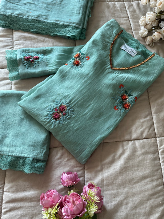 Ocean medley -  Mint Blue and Turquoise Three-Panel A-line Suit Set