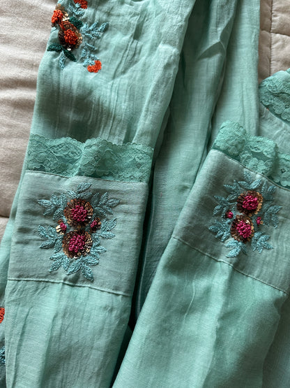 Ocean medley -  Mint Blue and Turquoise Three-Panel A-line Suit Set