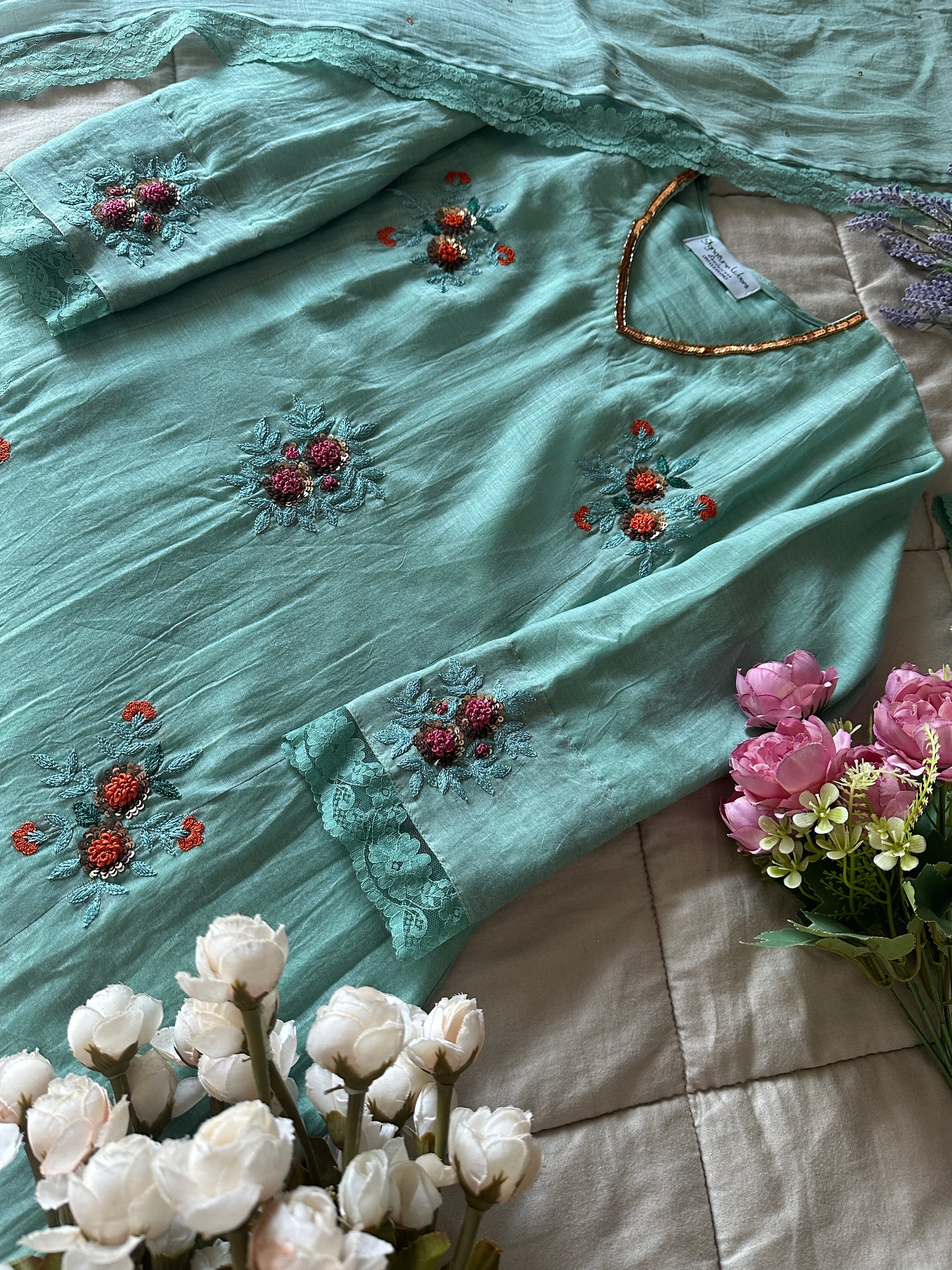 Ocean medley -  Mint Blue and Turquoise Three-Panel A-line Suit Set