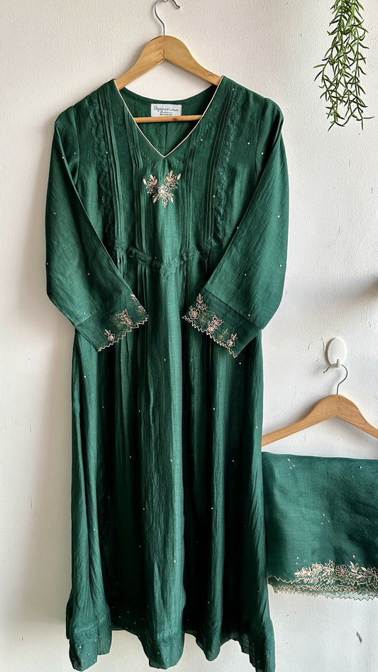 Soul in Green – Chanderi A-Line Suit Set